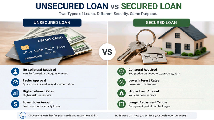 secured vs unsecured personal loan comparison illustration