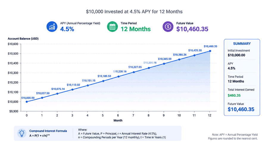 compound dividend growth chart for credit union savings account over 12 months
