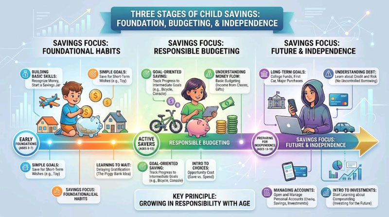 age-by-age timeline for teaching kids to save money