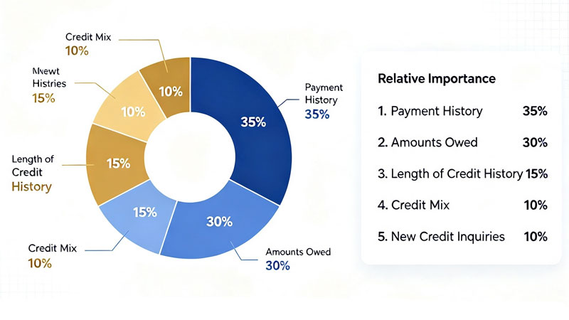 FICO credit score factors weight breakdown chart