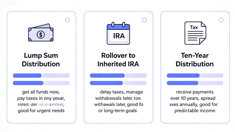 comparison chart of lump sum versus rollover versus ten year 401k distribution