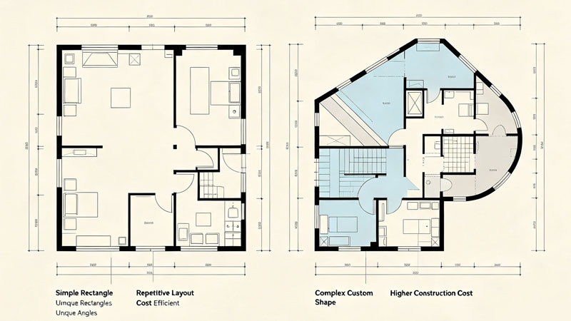 simple rectangular floor plan versus complex custom floor plan cost comparison