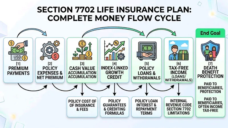how money flows through a 7702 plan diagram