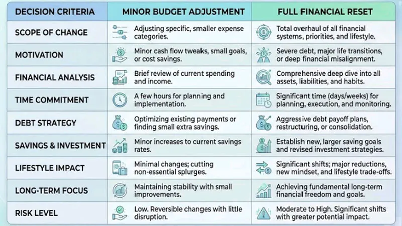 financial reset vs budget adjustment comparison chart