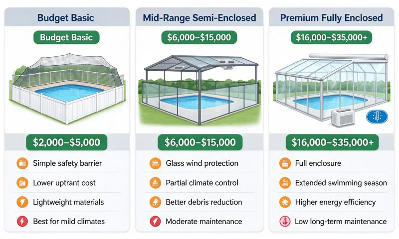 budget comparison of pool enclosure options