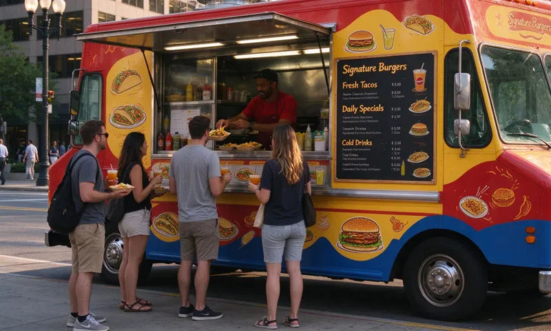 mobile food truck business plan example on city street