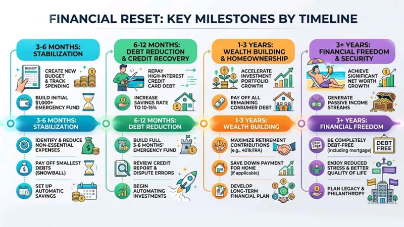 financial reset timeline milestones by month