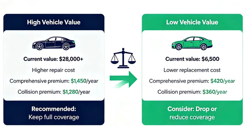 decision chart comparing car value to comprehensive collision premium