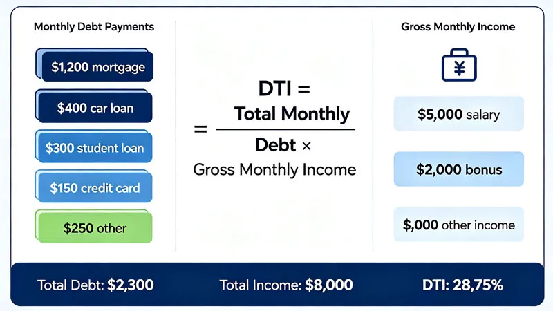 Debt-to-income ratio calculation for mortgage approval