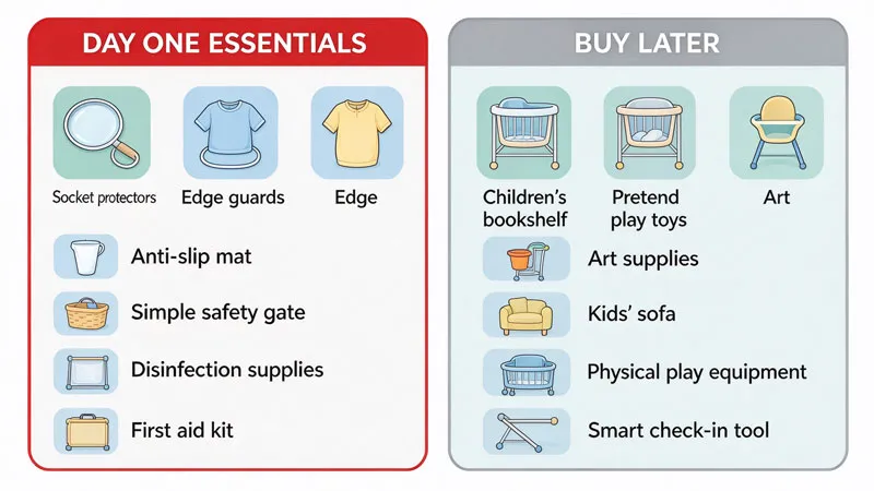 daycare startup checklist day one essentials vs later purchases