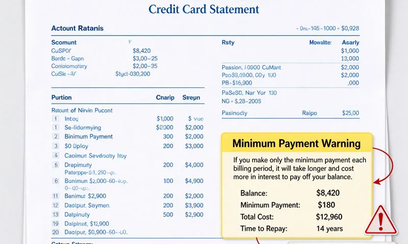 Federal minimum payment warning box on a credit card statement