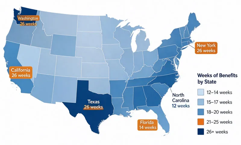 unemployment benefits duration by state comparison map
